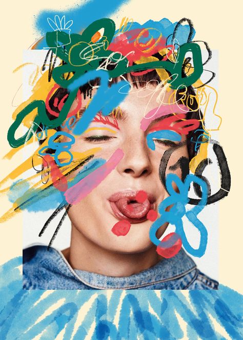 Gen Z Portrait, Graphic Design Artists, Graphic Portrait Illustration, Face Collage Art, Photographic Illustration, Visual Art Photography, Collage Face, Photography Illustration, Colorful Portrait