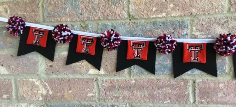 Texas Tech Graduation Party, Mini Pom, Graduation Party Ideas, Graduation Celebration, Texas Tech, Red Felt, Flag Bunting, Dorm Decorations, Graduation Party