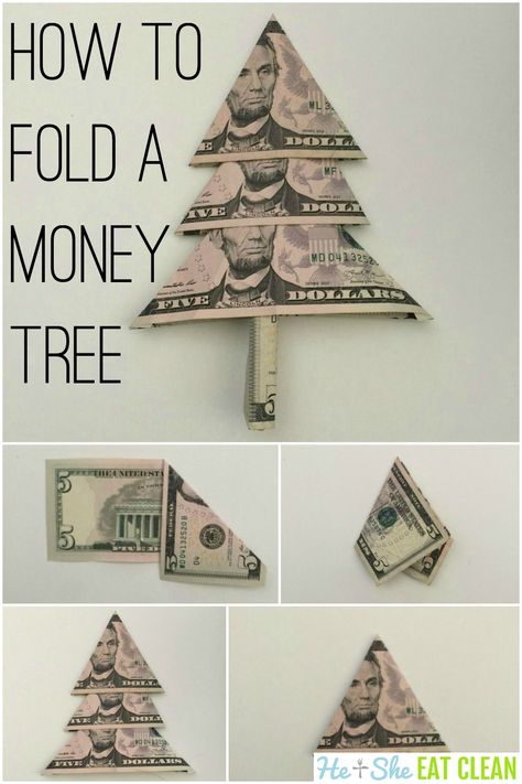 How to Fold a Christmas Money Tree #Christmas #money #holiday #gift #heandsheeatclean Christmas Money Tree, Money Gifts Christmas, Origami Christmas Tree, Dollar Bill Origami, Non Toy Gifts, Creative Money Gifts, Birthday Money, Folding Origami, Lilo Et Stitch