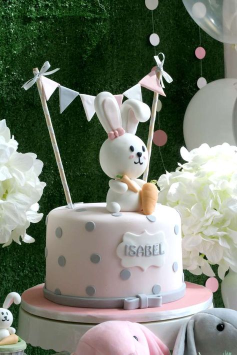 Rabbit Theme Birthday Party Ideas | Photo 1 of 21 Rabbit Themed Birthday Cake, Bunny Birthday Cake Ideas, Rabbit Cake Birthday Girl, Bunny Themed Birthday Party Girl, Bunny Cakes Birthday Kids, Rabbit Cake Ideas, Rabbit Birthday Theme, Bunny Cake Birthday, Rabbit Theme Cake