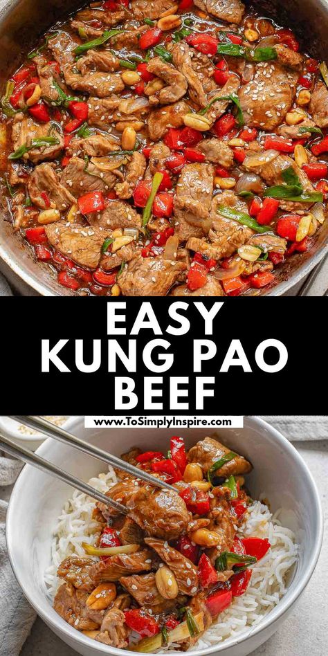 Kung Pao Beef Recipe, Kung Pao Beef, Shaved Beef Recipe, Steak Stirfry Recipes, To Simply Inspire, Kid Friendly Meals Dinner, Gf Dinner, Beef Flank Steak, Flank Steak Recipes