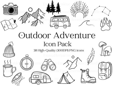 Outdoorsy Illustration, Outdoor Doodles, Outdoorsy Lifestyle, Adventure Symbol, Road Trip Travel, Wilderness Camping, Branding Website, Travel Icon, Png Graphics