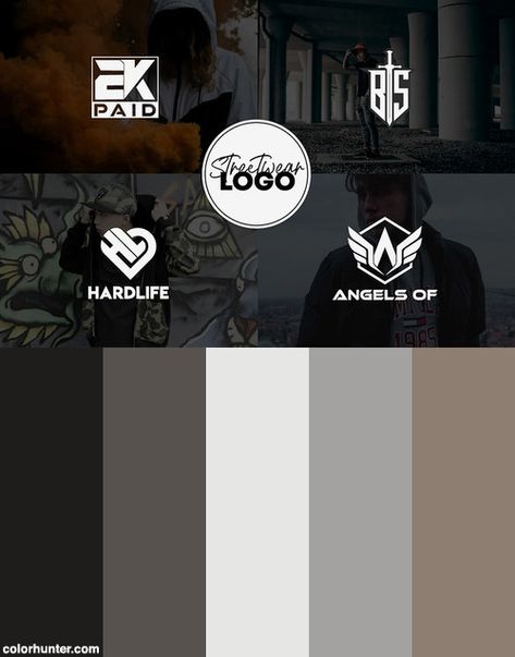 Streetwear Logo Color Scheme from colorhunter.com Color Palette For Clothing Brand Logo, Color Palette Streetwear, Streetwear Colour Palette, Street Wear Color Palette, Streetwear Color Palette, Estilo Vans, Logo Color Palette, Logo Color Schemes, Woman Streetwear