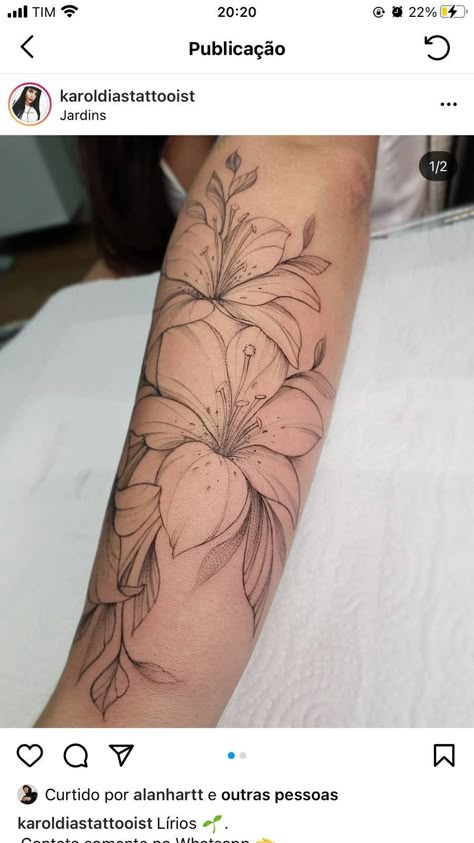 Lily Tattoo Sleeve, Lilly Flower Tattoo, Tiger Lily Tattoos, Tattoo Cover Ups, Hawaiian Flower Tattoos, Word Tattoo Ideas, Water Lily Tattoos, Lillies Tattoo, Lily Tattoo Design