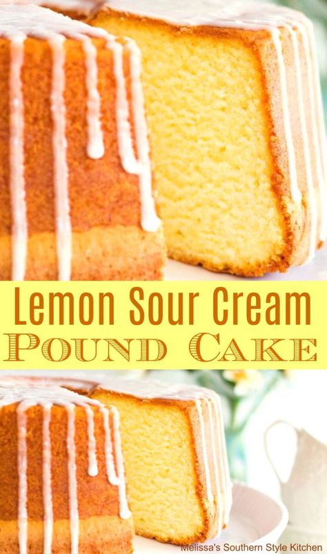 Lemon Sour Cream Pound Cake, Lemon Sour Cream Cake, Pound Cake Recipes Easy, Lemon Pound Cake Recipe, Sour Cream Pound Cake, Sour Cream Cake, Lemon Cake Recipe, Lemon Dessert Recipes, Poke Cakes