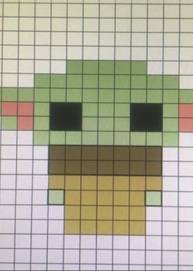 Baby yoda pixel art littel easy and cute Graph Paper Drawings, Baby Yoga, Easy Pixel Art, Perler Art, Pixel Drawing, Minecraft Crafts, Pixel Art Pattern, Star Wars Baby, Paper Drawing