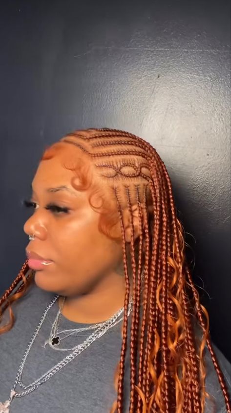 Ginger Braided Hairstyles Black Women, Ginger Tribals With Knotless Braids, Light Brown Fulani Braids, Braided Hairstyles Ginger, Ginger Hair Styles, Dyed Braids, Blonde Brown Hair Color, Weave Hair Color, Diy Hair Wig