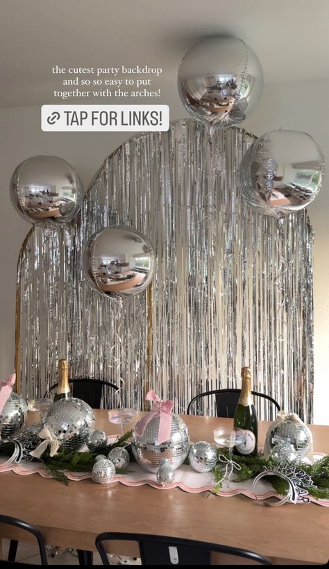 Sparkle Party Decorations, 30th Decorations, Nye Party Decor, Table Decorations Birthday, Disco Ball Party, Silver Party Decorations, Fringe Curtains, New Year Backdrop, Disco Birthday Party