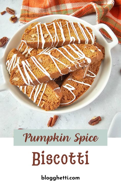 Add a touch of fall to your baking with this Pumpkin Spice Biscotti Recipe! These crunchy, golden biscotti are packed with classic pumpkin spice flavors like cinnamon, nutmeg, and cloves. Topped with a white choclate glaze.  Whether you’re enjoying them with your favorite coffee or wrapping them up as a homemade gift, these biscotti are a perfect fall-inspired snack. Simple to bake.. Save it now for your next baking project! Keto Pumpkin Biscotti, Pumpkin Pecan Biscotti, Gluten Free Pumpkin Biscotti, Pumpkin Spice Biscotti Recipe, Pumpkin Spice Biscotti, Pumpkin Biscotti Recipe, Fall Biscotti, Italian Biscotti Recipe, Biscotti Flavors