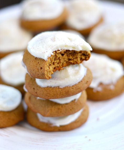 Soft Gingerbread Drop Cookies with Cream Cheese Frosting Soft Gingerbread Cookies With Icing, Cookie Tray Cookies, Gingerbread Cookies With Icing, Gingerbread Drop Cookies, Soft Gingerbread Cookies Recipe, Holiday Gingerbread Cookies, Gingerbread Cookies Recipe, Cookies With Cream Cheese Frosting, Soft Gingerbread