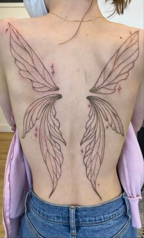 Fairy Wing Tattoos, Wing Tattoos On Back, Hippie Tattoo, Funky Tattoos, Tatuaje A Color, Tattoo Style Drawings, Spine Tattoo, Back Tattoo Women, Discreet Tattoos