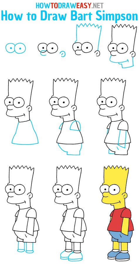 Easy Bart Simpson Drawing, Beginner Cartoon Drawing, Drawing The Simpsons, Cartoon Drawing Collage, How To Draw Simpsons Characters, Step By Step Drawing Simpsons, Cartoon Drawings Simpsons, The Simpson Drawing Easy, How To Easy Drawings