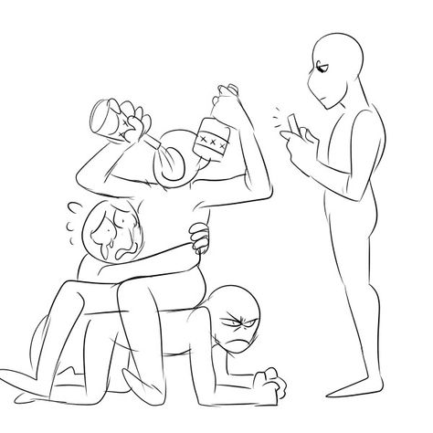 Me drinking. Anna taking a pic. Me sitting on Zack. Ellie hugging me. 4 Person Draw The Squad, Trio Friendgroup Drawing, Draw The Squad 4 People Funny, Draw The Squad Four, 4 Person Friend Group Dynamic, Friendgroup Drawing Reference 4, Group Drawing Poses Five, Draw The Group, Two Best Friends Drawing Reference