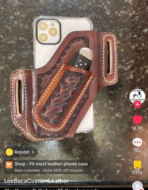 Tooled Leather Knife Sheath, Leather Phone Case Western, Tooled Leather Phone Case, Leather Phone Case Handmade, Leather Tool Pouches, Leather Working Projects, Custom Leather Work, Mens Leather Accessories, Leather Working Patterns