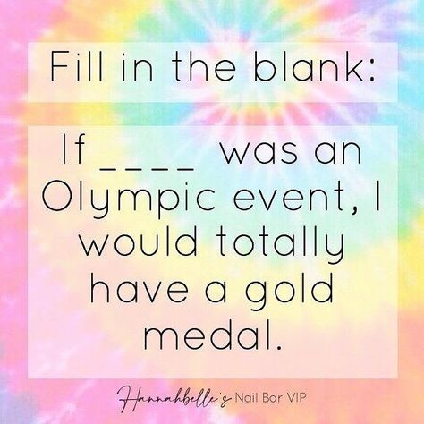 Fill in the blank!! if ____ was an Olympic event, I would totally have a gold medal. 😆 Posted this in our FB VIP group and the responses were hilarious 😂😂 Group Engagement Posts, Facebook Party Graphics, Interaction Post, Pure Romance Consultant Business, Facebook Group Games, Interaction Posts, Interactive Post, Interactive Facebook Posts, Fb Games