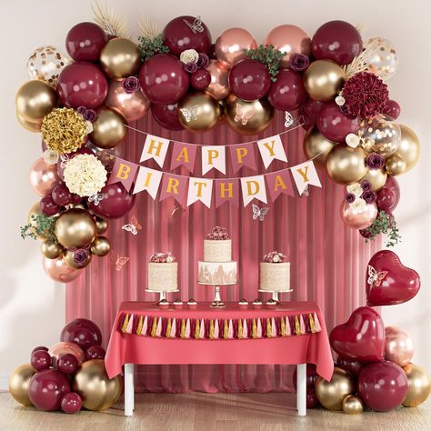 PRICES MAY VARY. What You Receive:Our burgundy birthday decorations includes 15pcs metallic rose gold balloons(10inchx10, 5inchx5), 20pcs burgundy balloons(10inchx15, 5inchx5), 15pcs metallic gold balloons(10inchx10, 5inchx5), 10inch white balloonsx8, 12inch gold confetti balloonsx5, butterfly party decorationsx12, foil balloonsx2,paper pompomsx3, tissue tassels of 4 coloursx1, ribbonx1, glue dotsx100, decorative stripx1 All Inclusive Birthday Decorations:The burgundy party decorations for women Birthday Party Ideas For Adults Women, Fall Birthday Party Ideas For Women Decorations, 56 Birthday Party Ideas For Women, 67th Birthday Party Ideas, Wine Themed Birthday Party Decorations, Burgundy Birthday Party Decorations, Ruby Jubilee 40th Birthday Party, 60th Birthday Party Decorations For Mom, Maroon Birthday Decorations