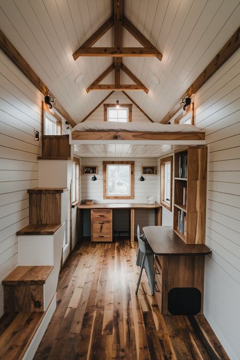 Building Small House, Barn Tiny House, Sconces In Living Room, Inside Tiny Houses, Mini Cabin, Tiny House Bathroom Ideas, Design Tricks, Shed To Tiny House, Cabin Floor