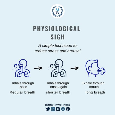 The Physiological Sigh is a technique that slows the heart rate down and calms the fight or flight response. It is one of the effective exercises to soothe our mind 😌 . . Stay connected for more mental health tips! 👍 . . . #breathingexercise #breathing #breathingexercises #breathingtechniques #breathingtechnique #breathe #breathwork #breathingspace #selfcare #anxietyrelief #bhfyp#makinwellness #onlinecounseling #patherapist #pittsburghtherapist #philadelpia #mentalhealthsupport Breathwork Exercises, How To Breathe, Morning Breathing Exercises, Breathwork Techniques, Physiological Sigh, Self Soothing Techniques, Flight Response, Calming Breathing Exercises, Different Breathing Techniques