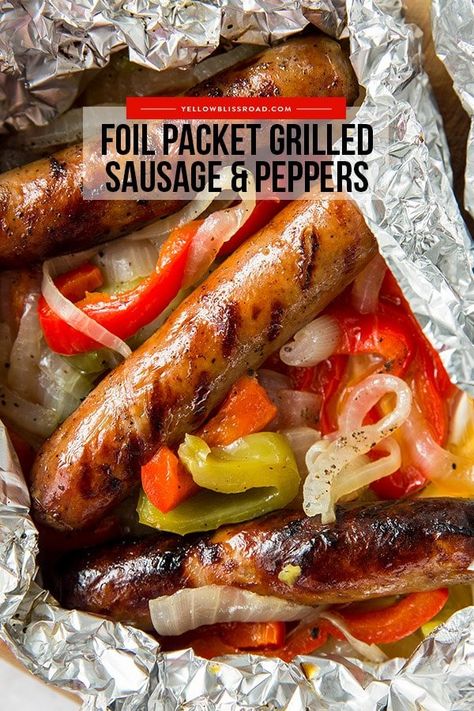 Foil Packet Grilled Sausage & Peppers - A satisfying grilled dinner that is perfect for feeding a crowd at a backyard barbecue and easy enough for a weeknight dinner. Foil Pack Dinners, Foil Packet Dinners, Best Camping Meals, Foil Pack Meals, Foil Dinners, Sausage Peppers, Easy Grilling Recipes, Foil Packet Meals, Foil Packet