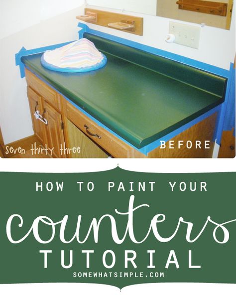 How to paint paint counters tutorial featured on Somewhat Simple Paint Your Countertops, Spray Paint Countertops, Painting Laminate Countertops, Diy Concrete Counter, Green Countertops, Painting Countertops, Laminate Countertops, Painting Kitchen Cabinets, Creative Blog