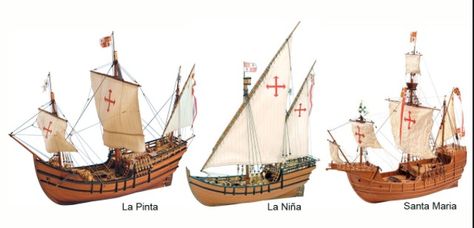 These were the three ships that were used in Christopher Columbus's voyage. La Niña, la pinta y la Santa Maria. Nina Pinta Santa Maria, Santa Maria Ship, Christopher Columbus Ships, Columbus Ship, Flying Ship, Navi A Vela, Model Ship Building, Old Sailing Ships, Lego Ship