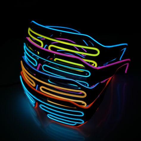 LED Glasses Light Up Shutter Shaped Sunglasses Neon EL Wire Glasses Glow in Dark Rave Costume Party Wire Glasses, Led Glasses, Rave Costume, Rave Costumes, El Wire, Glow In Dark, Shaped Sunglasses, Shutters, Costume Party