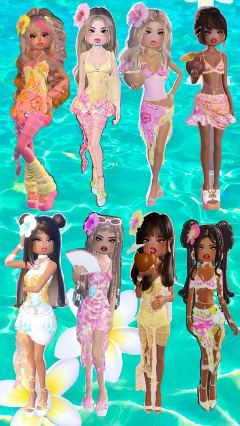 dti tropical outfits Dti Beach Day Outfits, Dti Tropical Theme Outfit, Dti Outfits Holiday Break, Dti Tropical Idea, Tropical Dti Outfit, Tropical Dress To Impress Outfit, Tropical Dress To Impress, Animated Dress, Tropical Outfits