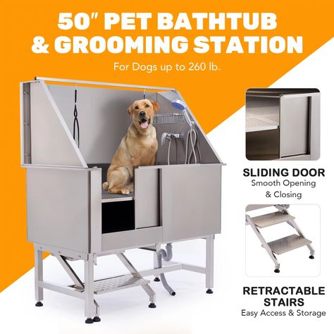 Arrives by Wed, Feb 7 Buy 50” Stainless Steel Dog Grooming Bath Tub Kit, Pet Bathing Station Wash Shower at Walmart.com Pet Bathing Station, Dog Grooming Bath, Dog Bathing Station, Sliding Door Shower, Retractable Stairs, Dog Bath Tub, Pet Washing Station, Drain Hair Catcher, Dog Bathing