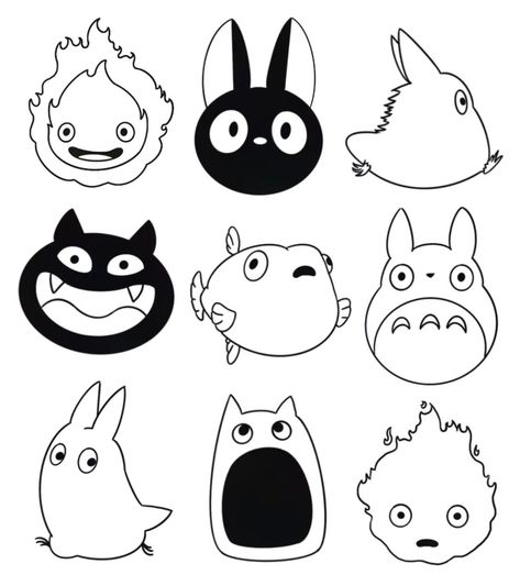 Cute Ghibli Characters, Cute Doodles Studio Ghibli, Kawaii Kitty Drawing, Mini Studio Ghibli Tattoo, Cute Totoro Drawing, Cute Totoro Art, Simple Ghibli Art, Ghibli Doodle Art, Studio Ghibli Simple Drawing