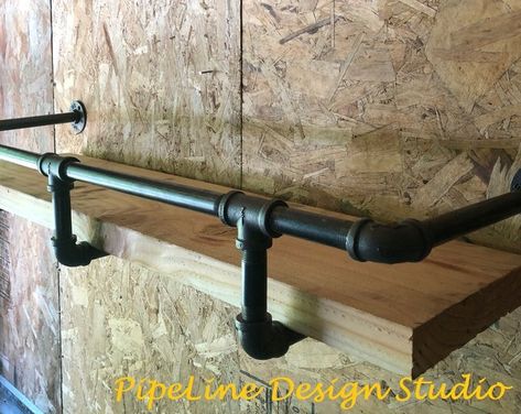 Black Pipe Shelf, Drink Rail, Industrial Pipe Shelf, Pipe Shelf Brackets, Pipe Railing, Easy Shelves, Pipe Shelving, Wall Mounted Bar, Pipe Shelf