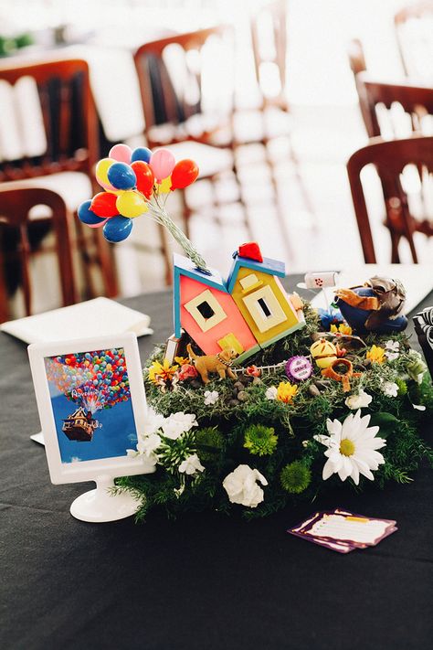 These two made amazing Disney-themed centerpieces out of their childhood toys...UP centerpiece! Disney Up Wedding, Disney Centerpieces, Disney Wedding Centerpieces, Disney Wedding Rings, Disney Inspired Wedding, Tema Disney, Disney Wedding Theme, Disney Theme Party, Disney Wedding Dresses