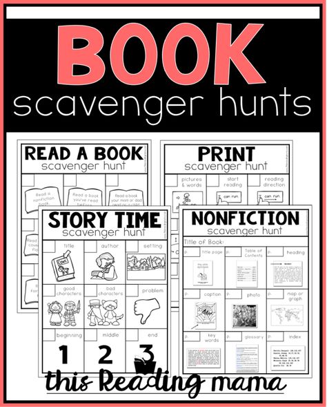 Printable Book Scavenger Hunts - This Reading Mama Book Scavenger, Book Scavenger Hunt, Classroom Book Clubs, Concepts Of Print, Print Awareness, Homeschool Lesson Plans, Reading Club, Books Reference, Scavenger Hunts