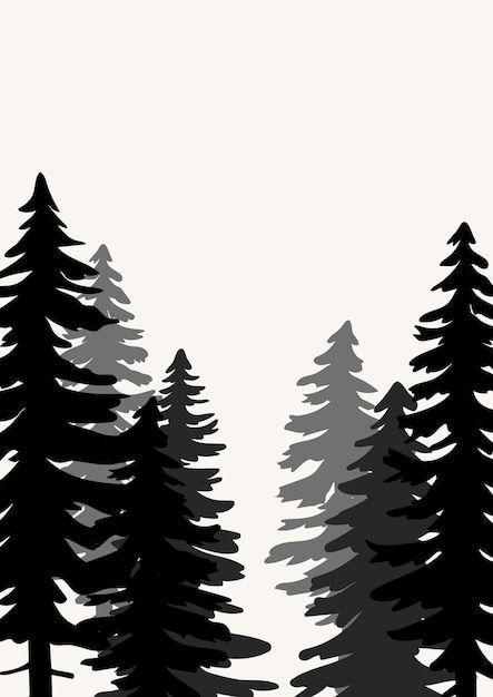 Fir Tree Silhouette, Pine Tree Stencil, Pine Tree Illustration, Pine Tree Clipart, Bristlecone Pine Tree, Wood Silhouette, Monochrome Landscape, Pine Tree Drawing, Blue Spruce Tree