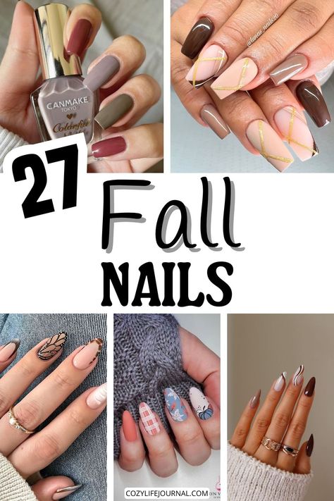 "Collage of six stylish fall-themed nail designs with various patterns and colors." Fall Nails Ideas Design, Nails Acrylic Fall 2024, Simple Thanksgiving Nail Designs, Fun Autumn Nails, Fun Nail Designs Fall, Nail Ideas Fall Simple, Simple Fall Nail Designs Autumn, Fall Nail 2024, Diy Fall Nails Easy