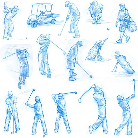 Golf Pose Reference, Golf Poses, Golf Art Drawing, Golf Sketch, Golf Animation, Golf Character Design, Golf Illustration, Golf Sketch Art, Golf Drawing