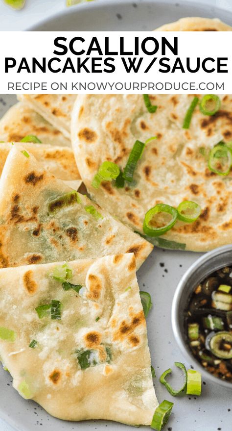 Scallion Pancake Recipe Easy, Thai Basil Pancake, Chinese Scallion Pancakes Recipe, Cong You Bing Recipe, Scallions Pancakes, Pancake Sauce, Chive Pancake, Vegetables Appetizers, Korean Scallion Pancake