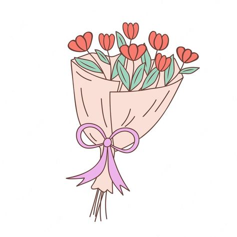 Flower Box Illustration, Cute Flower Bouquet Drawing, Drawing Of Bouquet Of Flowers, Cartoon Flower Bouquet, How To Draw A Bouquet, Draw Bouquet Of Flowers, Hand Drawn Bouquet Of Flowers, Drawn Bouquet Of Flowers, Flower Bouquet Doodle