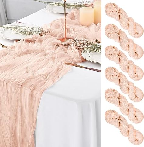 Amazon.com: 6Pack Light Peach Cheesecloth Table Runner, Gauze Fabric Boho Table Runner 29"x120"Cheesecloth Table Runner,Gauze Semi-Sheer Table Runner for Wedding,Baby Shower Birthday Party Decor(Light Peach) : Home & Kitchen Table Runner For Wedding, Cheesecloth Table Runner, Birthday Party Table Decorations, Rustic Table Runners, Boho Table Runner, Boho Table, Romantic Table, Birthday Party Tables, Table Runners Wedding