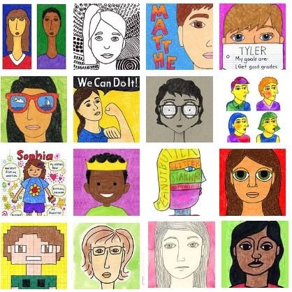 Inside you'll find 21 self portrait art lessons for elementary students. Stop by for links to step by step tutorials for all of them. Self Portraits For Kids, Student Self Portraits, Kids Art Class Ideas, Kindergarten Self Portraits, Drawing Calendar, Art Lessons For Elementary, Van Gogh Coloring, Shell Coloring, Famous Self Portraits