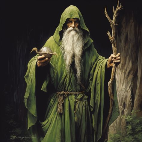 Green Wizard, Wizard Cosplay, Painting Of A Man, Fantasy Wizard, Dollar Store Halloween, Elves And Fairies, Longbow, Fantasy Images, Mythology Art