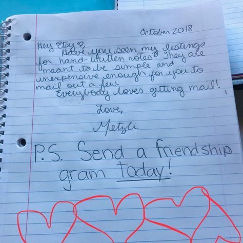 Send a hand written friendship gram today.   Put a smile in the mailbox. Cute Hand Written Notes, Notes For Friends, Hand Written Notes, Written Notes, The Mailbox, Handwritten Notes, Back To School Activities, Hand Written, Mail Art