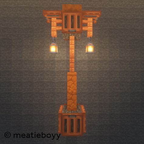 Street Lamp Design Minecraft, Lamposts Minecraft, Minecraft Japanese Street Lamp, Minecraft Light Post Cottagecore, Japanese Lamp Minecraft, Minecraft Lampposts Ideas, Minecraft Bell Stand, Minecraft Lamp Post Ideas Cottagecore, Light Post Minecraft