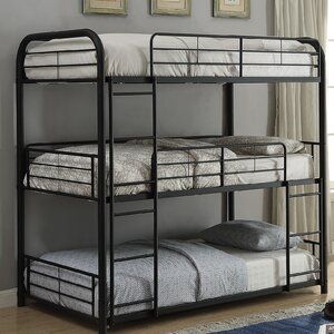 Harriet Bee Lambeg Triple Bunk Bed | Wayfair Modern Bunk Beds For Girls Room, Bunk Bed Ideas Diy, Triple Bed, Queen Bunk Beds, Triple Bunk Beds, Triple Bunk Bed, Triple Bunk, Cool Bunk Beds, Bunk Beds With Stairs