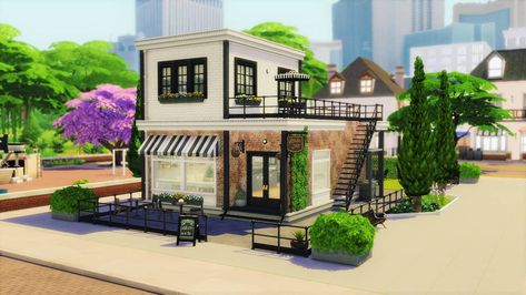 Sims 4 Get Together, Sims 4 Restaurant, Cafe Exterior, Little House Plans, Small House Layout, Sims 4 House Design, Sims Building, Casas The Sims 4, Small Cafe