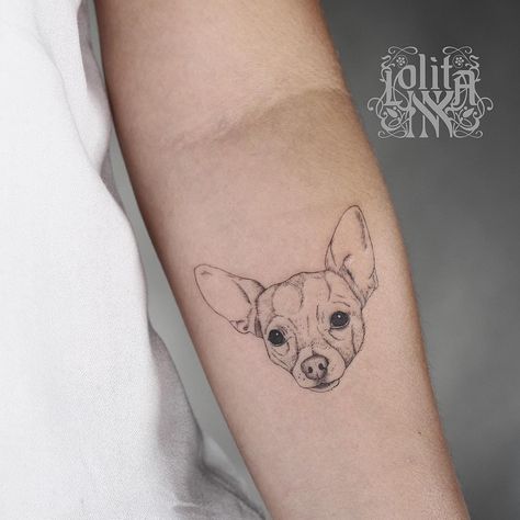 Pet Tattoo Linework, Fine Line Pet Portrait Tattoo, Fine Line Dog Tattoo, Dog Portrait Tattoo, Explore Tattoo, Dog Chihuahua, Dog Line, Line Work Tattoo, Book Tattoo