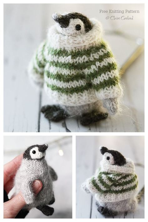 Cute Penguin Crochet Pattern Free, Knit Penguin Pattern Free, Easy Knitting Animals, Mini Knitting Patterns, Free Small Knitting Patterns, Easy Knit Animals, Knitted Animal Patterns Free, Christmas Ornament Knitting Pattern, Knit Fish Pattern