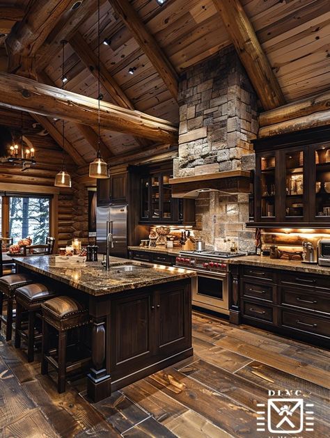 Log Cabin Decor, Barn Style House Plans, Dream Life House, Rustic Kitchen Design, Cabin Kitchens, Cabin Interiors, Rustic Home Design, Kitchen Design Trends, Mansions Luxury