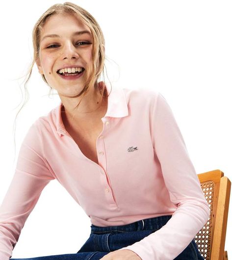 Pink Lacoste Polo Outfit, Lacoste Polo Outfit, Polo Outfit, Polo Lacoste, Lacoste Polo, Flamingo Pink, Plus Size Designers, Pique Polo Shirt, Plus Size Shopping