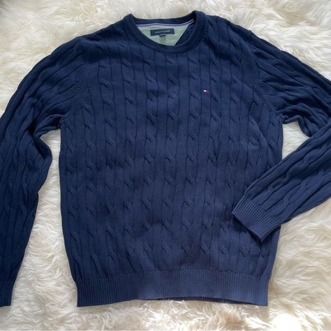 New With Tags!! Classic Crew Neck Tommy Hilfiger Cable Knit Sweater Color: Navy Size: Xxl Tommy Hilfiger Knit Sweater, Tommy Hilfiger Men Outfits, Tomy Hilfiger, Tommy Sweater, Germany Outfits, Money Aesthetics, Tommy Hilfiger Crewneck, Waffle Sweater, Mock Turtleneck Sweater