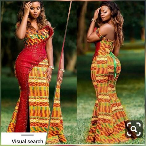 Kente Wedding Dress, Ankara Mermaid Dress, Chitenge Outfits, African Party Dresses, Dress For Prom, Dress Engagement, Kente Dress, Traditional African Clothing, African Fabric Dress